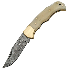 Damascus Camel Bone Lockback: BK-DM1110