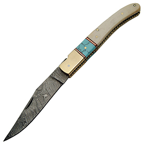 Damascus Bone Turquoise Folder: BK-DM1156BO