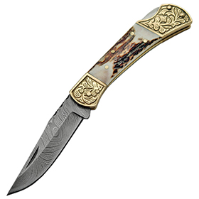 Damascus Stag Engraved Bolster: BK-DM1163
