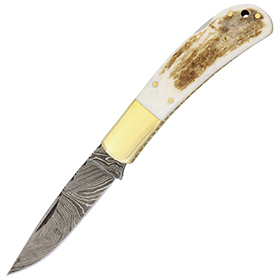 Damascus Lockback Stag: BK-DM1168