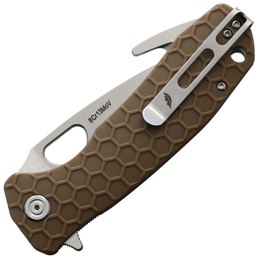 Honey Badger Knives Large Hook Linerlock Tan: BK-HB1252V3