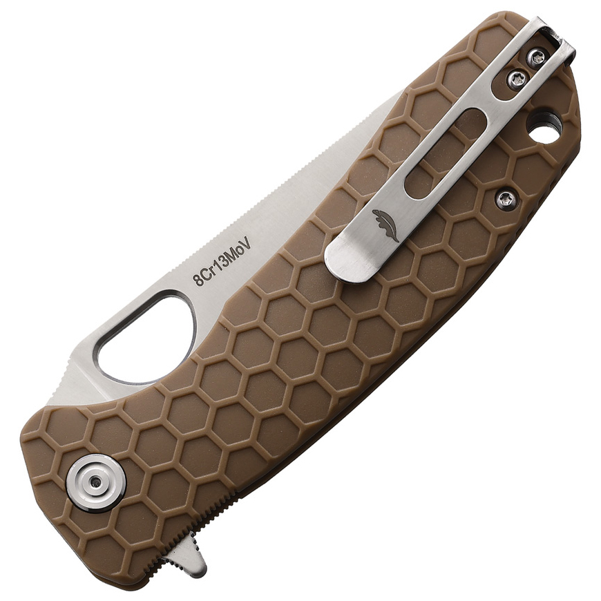 Honey Badger Knives Large Leaf Linerlock Tan: BK-HB1289V3
